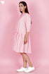 Cambric Cotton Midi Dress In Striped Print
